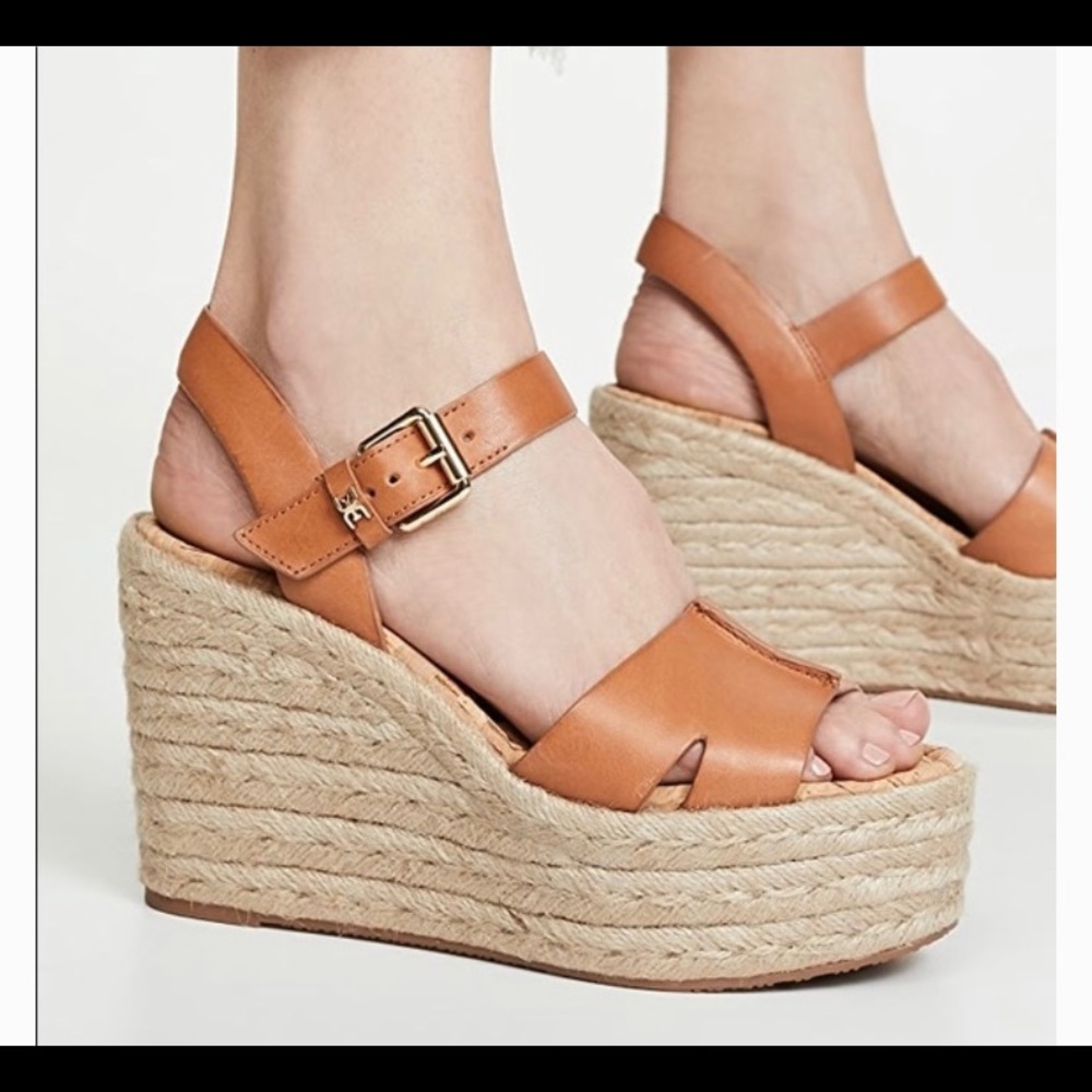 Sam Edelman Maura Espadrilles Tan Leather Wedges size 8